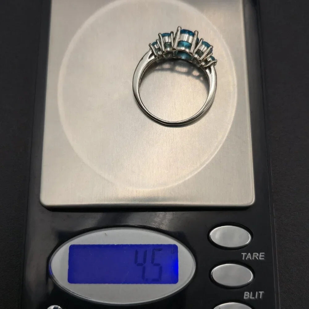 Size 12.75 Sterling Silver Multiple Blue Cubic Zirconia Gems Ring A6679 - Picture 9 of 9